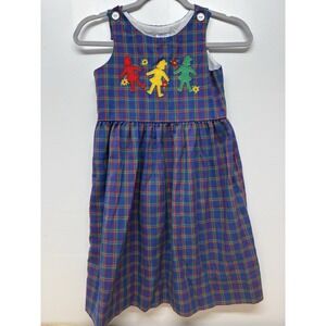 Kelly's Kids plaid jumper dress Embroidered Dress blue red yellow Size 7 #61‎